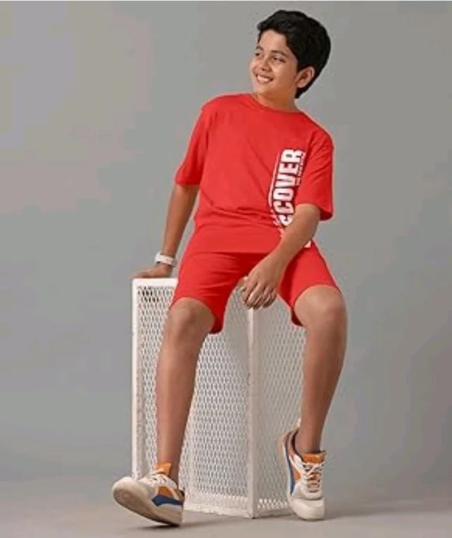 KYDA KIDS® Boys 100% Cotton Oversized T-Shirt Shorts Clothing Set | Kids Co-Ord Set | Half Sleeve T-Shirt with Matching Shorts | Soft Breathable Fabric | Comfortable Stylish Casual Wear
- 2-3 y, Red
