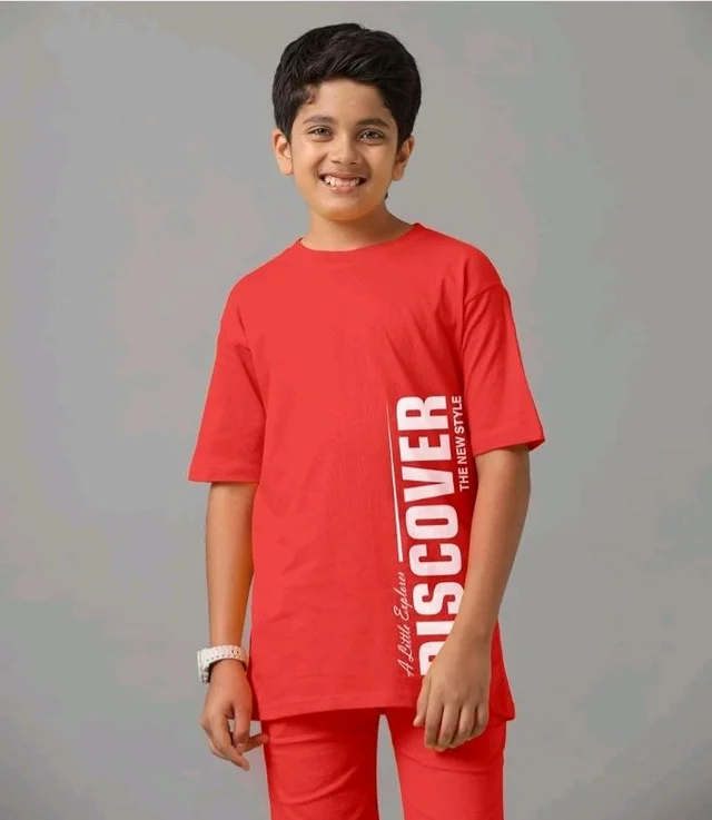KYDA KIDS® Boys 100% Cotton Oversized T-Shirt Shorts Clothing Set | Kids Co-Ord Set | Half Sleeve T-Shirt with Matching Shorts | Soft Breathable Fabric | Comfortable Stylish Casual Wear
- 910- y, Red