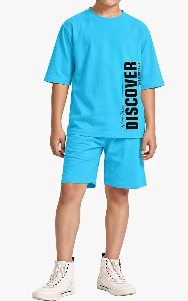KYDA KIDS® Boys 100% Cotton Oversized T-Shirt Shorts Clothing Set | Kids Co-Ord Set | Half Sleeve T-Shirt with Matching Shorts | Soft Breathable Fabric | Comfortable Stylish Casual Wear
- 910- y, Blue