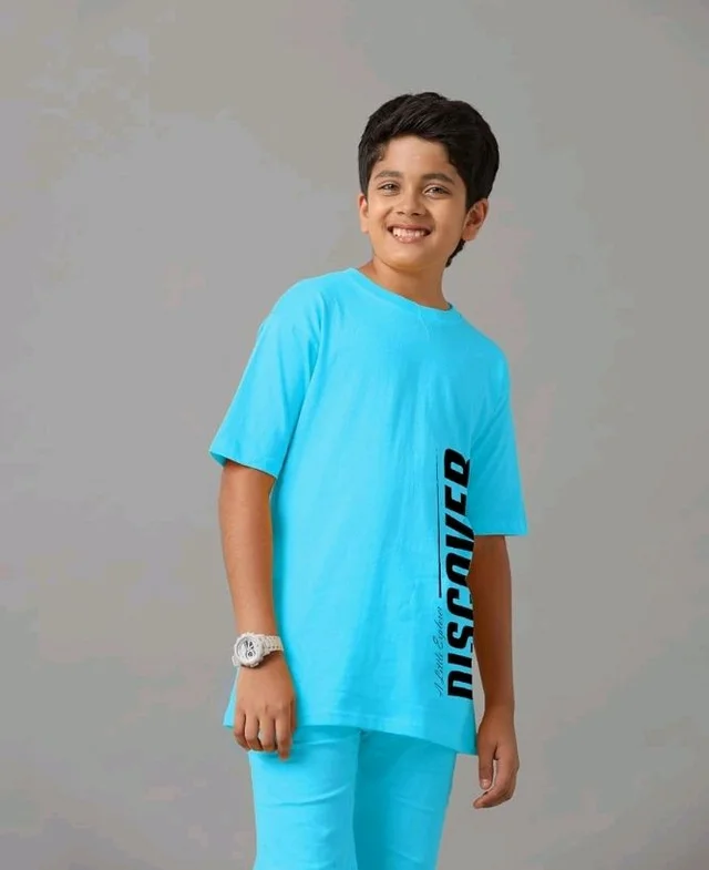 KYDA KIDS® Boys 100% Cotton Oversized T-Shirt Shorts Clothing Set | Kids Co-Ord Set | Half Sleeve T-Shirt with Matching Shorts | Soft Breathable Fabric | Comfortable Stylish Casual Wear
- 910- y, Blue