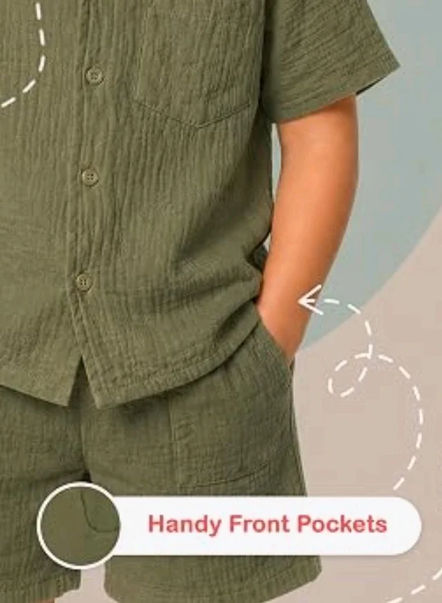 Kidbea Organic Cotton Shirt & Pant Co-ord Set for Kids | Elegant & Comfortable Summer Wear | Stylish Half Sleeve Shirt with Bow & Comfy Shorts
- 3-4 y, Green