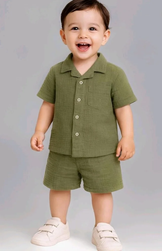 Kidbea Organic Cotton Shirt & Pant Co-ord Set for Kids | Elegant & Comfortable Summer Wear | Stylish Half Sleeve Shirt with Bow & Comfy Shorts
- 4-5 Y, Green