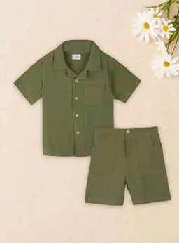 Kidbea Organic Cotton Shirt & Pant Co-ord Set for Kids | Elegant & Comfortable Summer Wear | Stylish Half Sleeve Shirt with Bow & Comfy Shorts
- 4-5 Y, Green