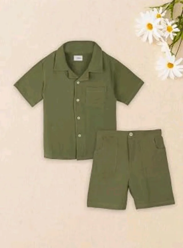 Kidbea Organic Cotton Shirt & Pant Co-ord Set for Kids | Elegant & Comfortable Summer Wear | Stylish Half Sleeve Shirt with Bow & Comfy Shorts
- 4-5 Y, Green