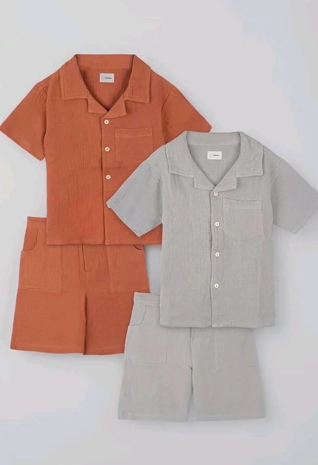 Kidbea Organic Cotton Shirt & Pant Co-ord Set for Kids | Elegant & Comfortable Summer Wear | Stylish Half Sleeve Shirt with Bow & Comfy Shorts
- 5-6 y, Rust and Grey