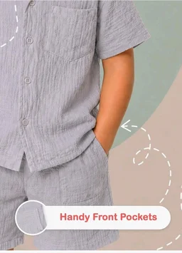 Kidbea Organic Cotton Shirt & Pant Co-ord Set for Kids | Elegant & Comfortable Summer Wear | Stylish Half Sleeve Shirt with Bow & Comfy Shorts
- 5-6 y, Rust and Grey