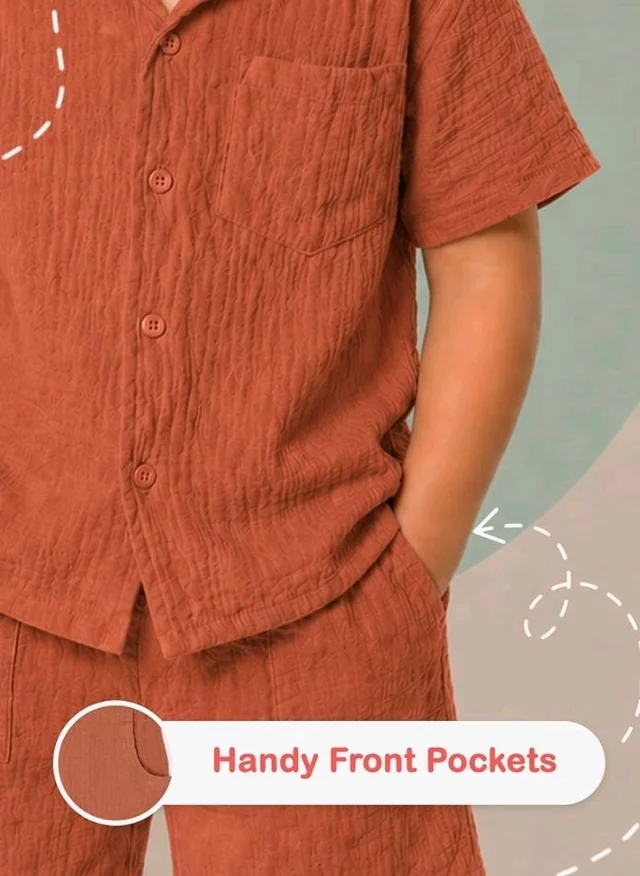 Kidbea Organic Cotton Shirt & Pant Co-ord Set for Kids | Elegant & Comfortable Summer Wear | Stylish Half Sleeve Shirt with Bow & Comfy Shorts
- 5-6 y, white & green & Rust