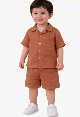 Kidbea Organic Cotton Shirt & Pant Co-ord Set for Kids | Elegant & Comfortable Summer Wear | Stylish Half Sleeve Shirt with Bow & Comfy Shorts
- 4-5 Y, Rust,Off white & Green