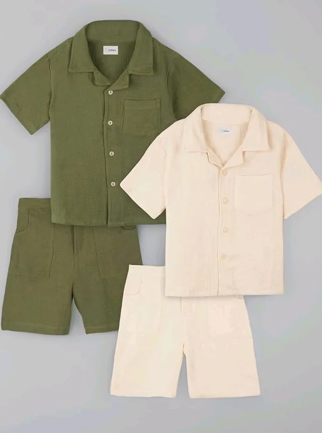 Kidbea Organic Cotton Shirt & Pant Co-ord Set for Kids | Elegant & Comfortable Summer Wear | Stylish Half Sleeve Shirt with Bow & Comfy Shorts
- 5-6 Y, Off White & Green