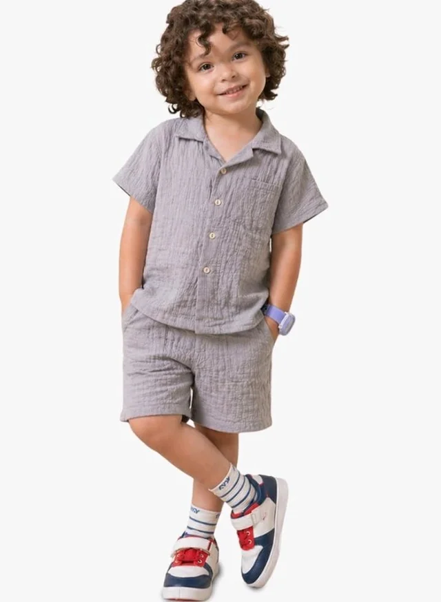 Kidbea Organic Cotton Shirt & Pant Co-ord Set for Kids | Elegant & Comfortable Summer Wear | Stylish Half Sleeve Shirt with Bow & Comfy Shorts
- 3-4 y, Rust, Green & Grey