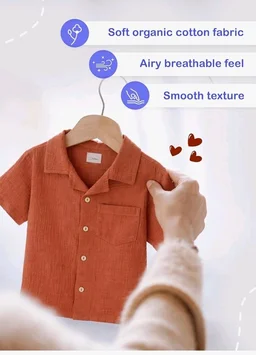 Kidbea Organic Cotton Shirt & Pant Co-ord Set for Kids | Elegant & Comfortable Summer Wear | Stylish Half Sleeve Shirt with Bow & Comfy Shorts
- 5-6 y, Rust, Green & Grey