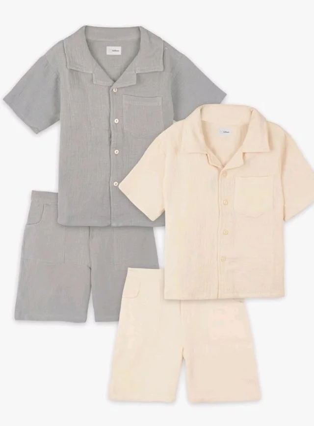 Kidbea Organic Cotton Shirt & Pant Co-ord Set for Kids | Elegant & Comfortable Summer Wear | Stylish Half Sleeve Shirt with Bow & Comfy Shorts
- 5-6 y, White and Grey