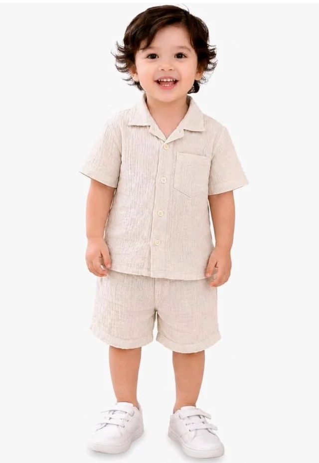 Kidbea Organic Cotton Shirt & Pant Co-ord Set for Kids | Elegant & Comfortable Summer Wear | Stylish Half Sleeve Shirt with Bow & Comfy Shorts
- 5-6 y, White and Grey