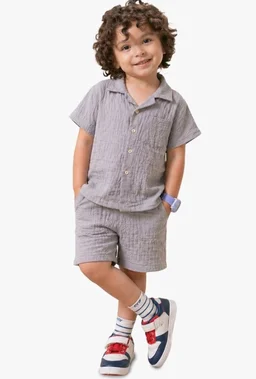 Kidbea Organic Cotton Shirt & Pant Co-ord Set for Kids | Elegant & Comfortable Summer Wear | Stylish Half Sleeve Shirt with Bow & Comfy Shorts
- 5-6 y, White and Grey