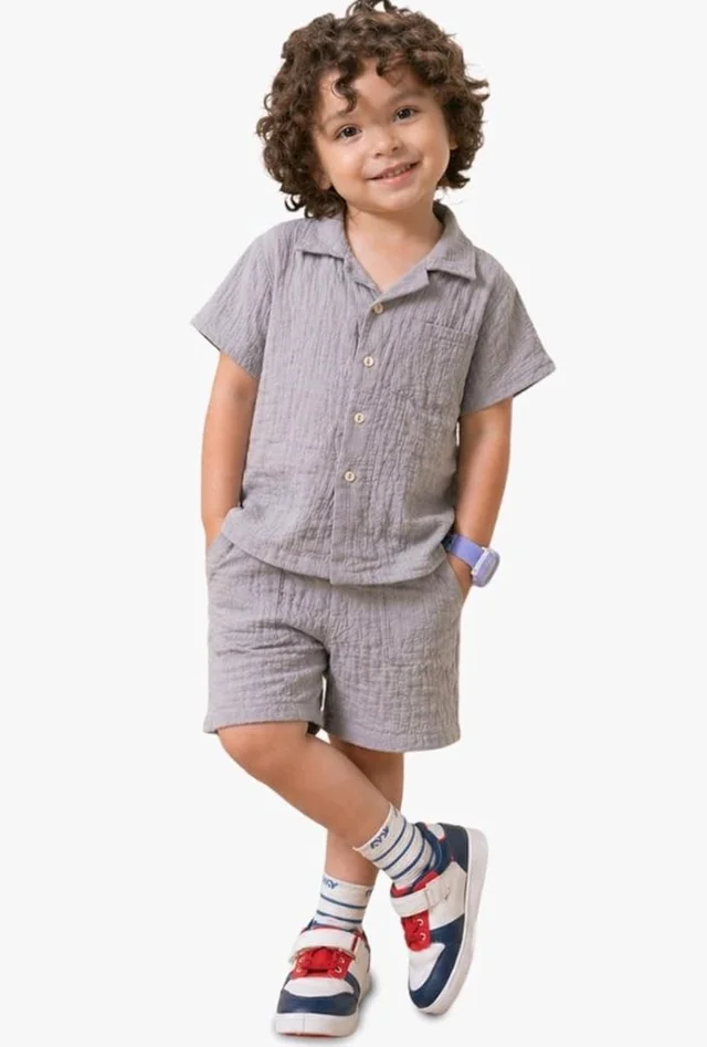 Kidbea Organic Cotton Shirt & Pant Co-ord Set for Kids | Elegant & Comfortable Summer Wear | Stylish Half Sleeve Shirt with Bow & Comfy Shorts
- 5-6 y, White and Grey
