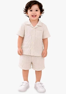 Kidbea Organic Cotton Shirt & Pant Co-ord Set for Kids | Elegant & Comfortable Summer Wear | Stylish Half Sleeve Shirt with Bow & Comfy Shorts
- 1-2 y, White, Grey, Green & Rust