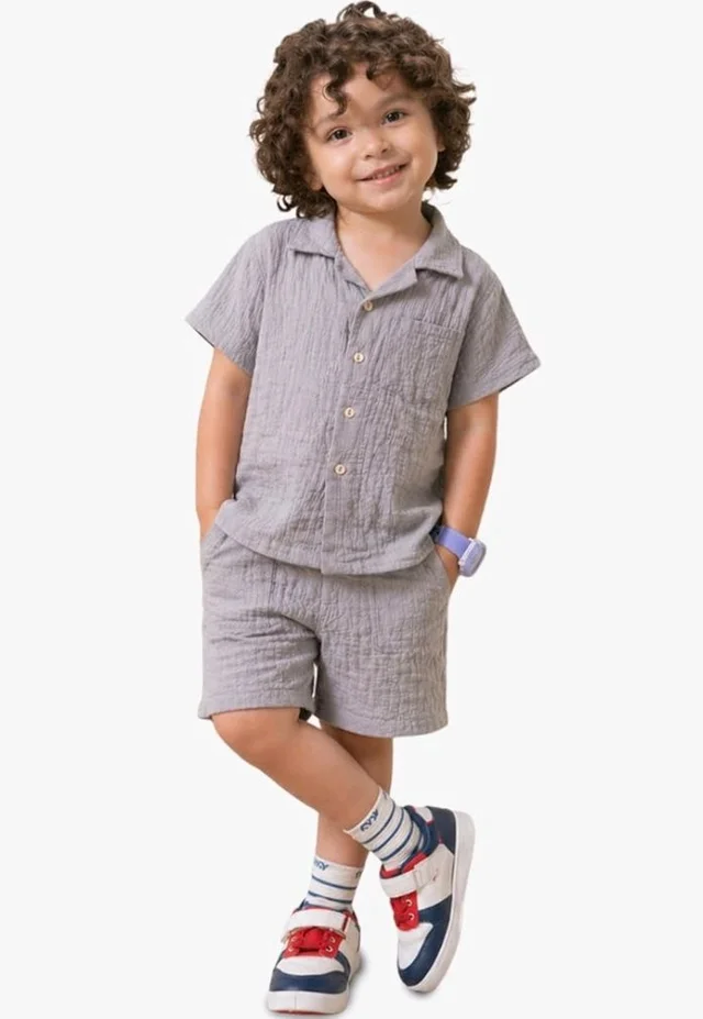 Kidbea Organic Cotton Shirt & Pant Co-ord Set for Kids | Elegant & Comfortable Summer Wear | Stylish Half Sleeve Shirt with Bow & Comfy Shorts
- 3-4 y, White, Grey, Green & Rust