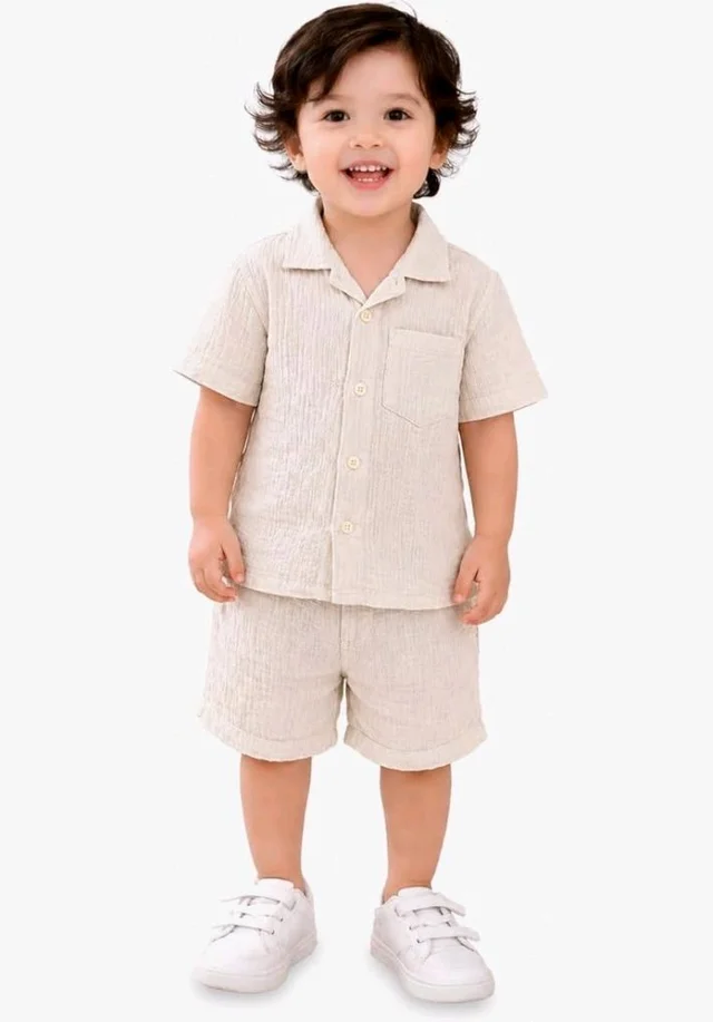 Kidbea Organic Cotton Shirt & Pant Co-ord Set for Kids | Elegant & Comfortable Summer Wear | Stylish Half Sleeve Shirt with Bow & Comfy Shorts
- 5-6 y, White, Grey, Green & Rust