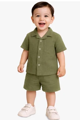 Kidbea Organic Cotton Shirt & Pant Co-ord Set for Kids | Elegant & Comfortable Summer Wear | Stylish Half Sleeve Shirt with Bow & Comfy Shorts
- 5-6 y, White, Grey, Green & Rust
