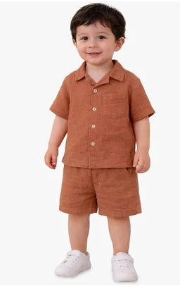 Kidbea Organic Cotton Shirt & Pant Co-ord Set for Kids | Elegant & Comfortable Summer Wear | Stylish Half Sleeve Shirt with Bow & Comfy Shorts
- 5-6 y, White, Grey, Green & Rust