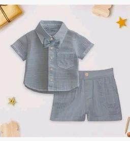 Kidbea Organic Cotton Shirt & Pant Co-ord Set for Kids | Elegant & Comfortable Summer Wear | Stylish Half Sleeve Shirt with Bow & Comfy Shorts
- 5-6 y, White, Grey, Green & Rust