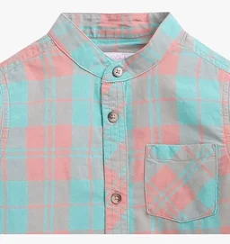Hopscotch Boys Green Checkered Full-Sleeve Mandarin Shirt
- 3-4 Y, Green