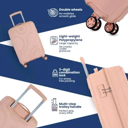 KAMILIANT by American Tourister Selva|Cabin Trolley Bag Small Size (56 cms) for Travel| Hard Case Polypropylene (PP) Suitcase|360° 8-Wheel Spinner Luggage Trolley|Combination Lock|Peach