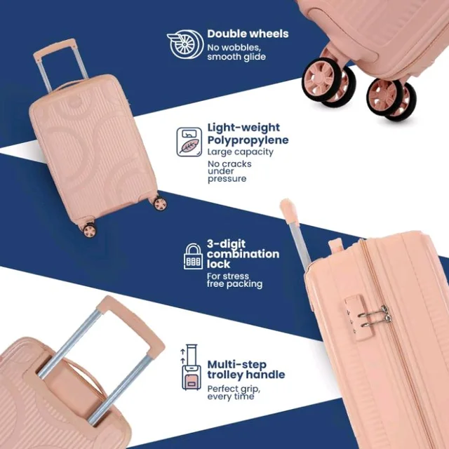 KAMILIANT by American Tourister Selva|Cabin Trolley Bag Small Size (56 cms) for Travel| Hard Case Polypropylene (PP) Suitcase|360° 8-Wheel Spinner Luggage Trolley|Combination Lock|Peach