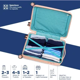 KAMILIANT by American Tourister Selva|Cabin Trolley Bag Small Size (56 cms) for Travel| Hard Case Polypropylene (PP) Suitcase|360° 8-Wheel Spinner Luggage Trolley|Combination Lock|Peach