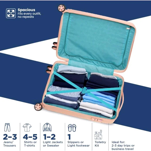 KAMILIANT by American Tourister Selva|Cabin Trolley Bag Small Size (56 cms) for Travel| Hard Case Polypropylene (PP) Suitcase|360° 8-Wheel Spinner Luggage Trolley|Combination Lock|Peach