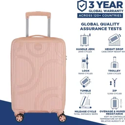 KAMILIANT by American Tourister Selva|Cabin Trolley Bag Small Size (56 cms) for Travel| Hard Case Polypropylene (PP) Suitcase|360° 8-Wheel Spinner Luggage Trolley|Combination Lock|Peach
