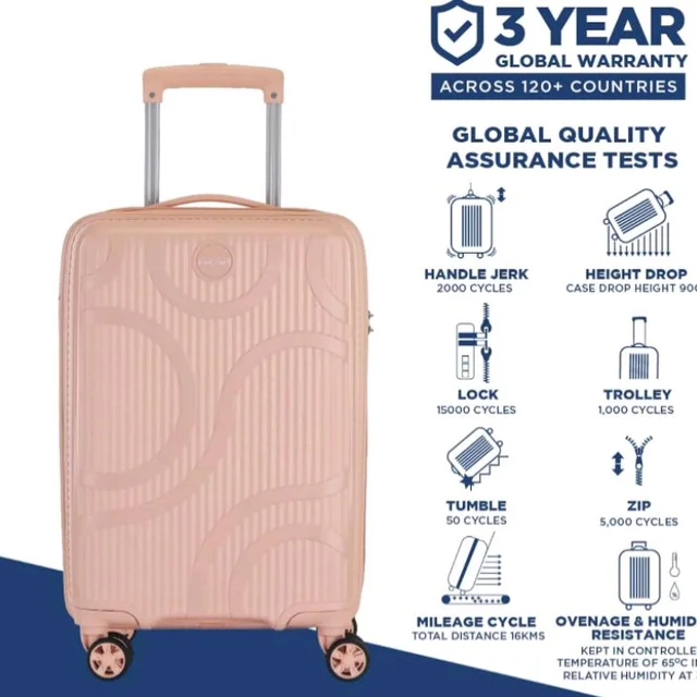 KAMILIANT by American Tourister Selva|Cabin Trolley Bag Small Size (56 cms) for Travel| Hard Case Polypropylene (PP) Suitcase|360° 8-Wheel Spinner Luggage Trolley|Combination Lock|Peach