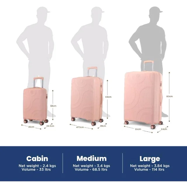 KAMILIANT by American Tourister Selva|Cabin Trolley Bag Small Size (56 cms) for Travel| Hard Case Polypropylene (PP) Suitcase|360° 8-Wheel Spinner Luggage Trolley|Combination Lock|Peach