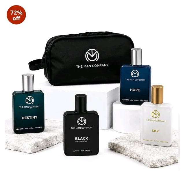 The Man Company Premium Perfume Gift Set for Men (4 x 50ml) with Travel Pouch – Black, Hope, Destiny & Sky | Long-Lasting EDP & EDT Fragrances | Luxury Gift Set for Birthday, Anniversary