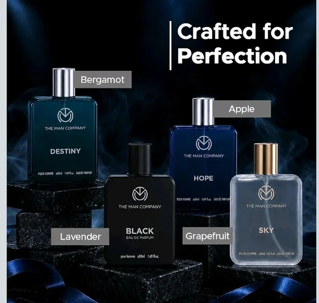 The Man Company Premium Perfume Gift Set for Men (4 x 50ml) with Travel Pouch – Black, Hope, Destiny & Sky | Long-Lasting EDP & EDT Fragrances | Luxury Gift Set for Birthday, Anniversary
