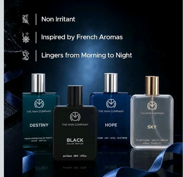 The Man Company Premium Perfume Gift Set for Men (4 x 50ml) with Travel Pouch – Black, Hope, Destiny & Sky | Long-Lasting EDP & EDT Fragrances | Luxury Gift Set for Birthday, Anniversary
