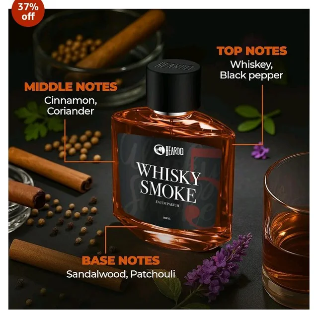 Beardo Whisky Smoke Eau De Parfum Men Spicy, Woody - Oudh Perfume For Men Long Lasting, Date Night Fragrance Body Spray For Men, 100ml