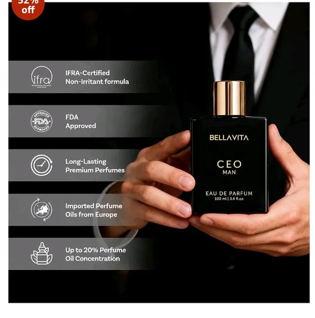 Bella Vita Luxury CEO Man | Long Lasting EDP 100ml | with Lemon, Lavender, Tonka, Mandarin & Vetiver | Premium Fragrance Perfume for Men | Ideal for Every Moment