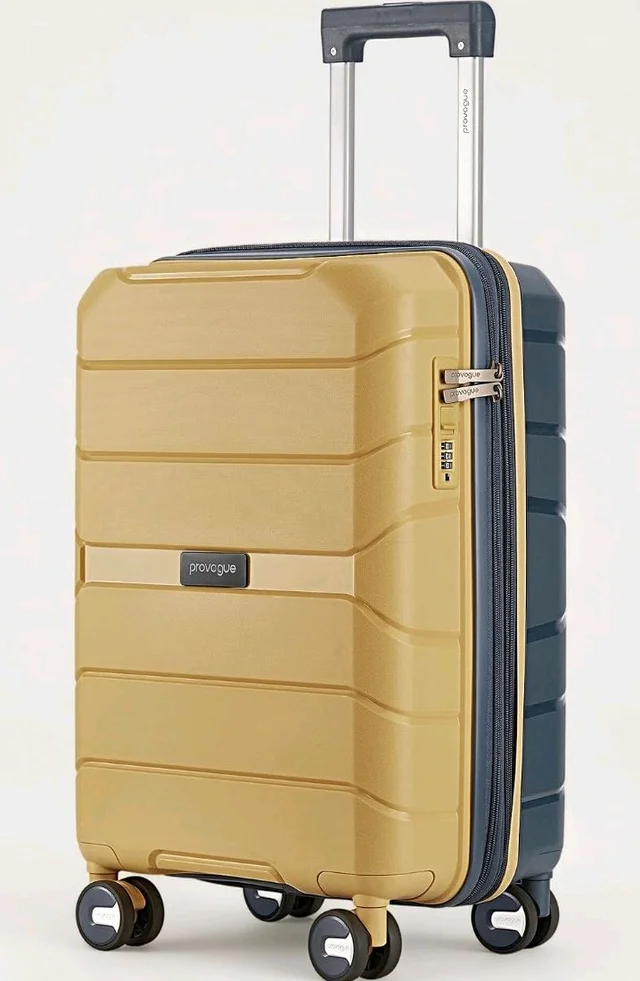 Provogue Cascade Hard-Sided PP 55 Cm Suitcase/Cabin Trolley Bag Small| Expandable Space with 8 Wheels Trolley Bags for Travel |Combination Lock|5 Year Warranty (Golden Yellow/Blue Berry)