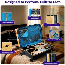 Provogue Cascade Hard-Sided PP 55 Cm Suitcase/Cabin Trolley Bag Small| Expandable Space with 8 Wheels Trolley Bags for Travel |Combination Lock|5 Year Warranty (Golden Yellow/Blue Berry)