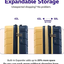 Provogue Cascade Hard-Sided PP 55 Cm Suitcase/Cabin Trolley Bag Small| Expandable Space with 8 Wheels Trolley Bags for Travel |Combination Lock|5 Year Warranty (Golden Yellow/Blue Berry)