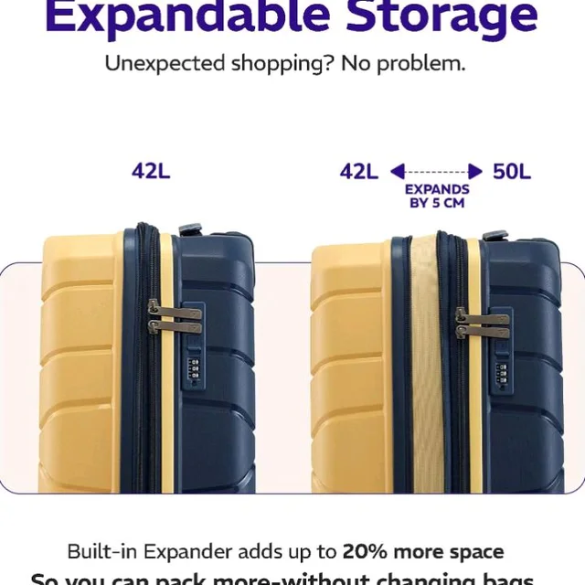 Provogue Cascade Hard-Sided PP 55 Cm Suitcase/Cabin Trolley Bag Small| Expandable Space with 8 Wheels Trolley Bags for Travel |Combination Lock|5 Year Warranty (Golden Yellow/Blue Berry)