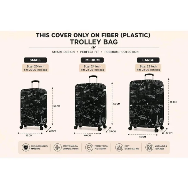 Printed Luggage Cover for Traveling Bag & Suitcase - Trolley Protector
Stretchable & Scratchproof with Velcro Lock & Lightweight Washable Material(Suitcase Not Included , Only Cover)
