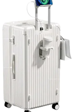 CDG Luxury Trunk Trolley Bag (20 Inch) | Polycarbonate Hard Shell Suitcases with USB Port & TSA Lock | Durable Spinner Cabin Luggage for Travel (White, Small)
