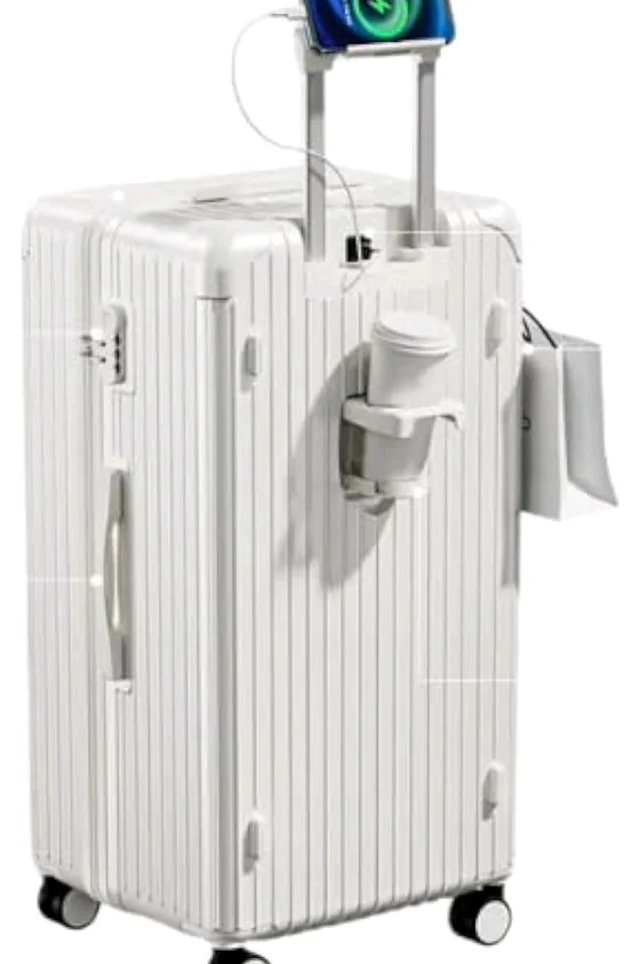 CDG Luxury Trunk Trolley Bag (20 Inch) | Polycarbonate Hard Shell Suitcases with USB Port & TSA Lock | Durable Spinner Cabin Luggage for Travel (White, Small)