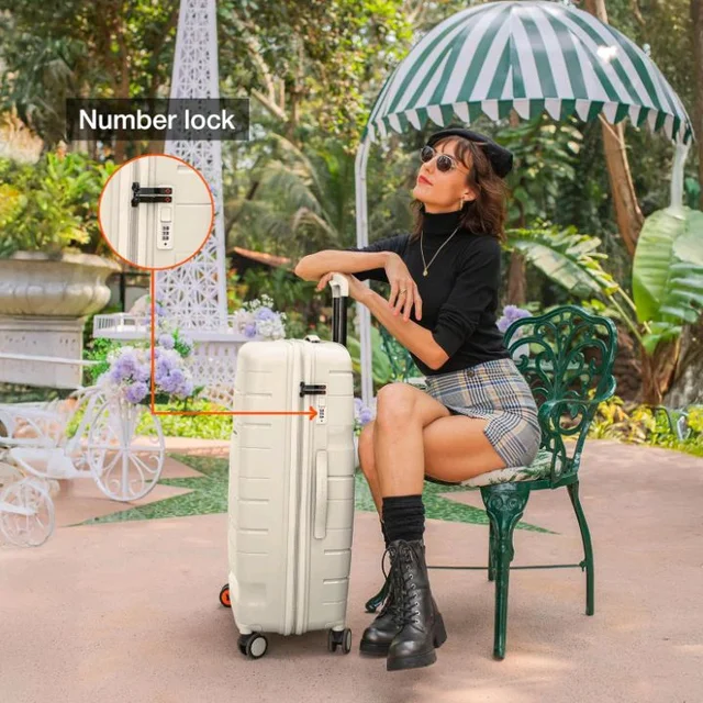 Nasher Miles Paris Hard-Sided Polypropylene Check-in Luggage 28 inch | 75cm | 8 Wheels Large Trolley Bag for Travel | Suitcase (White)