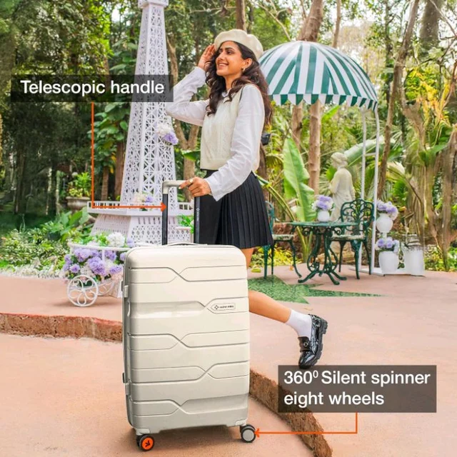 Nasher Miles Paris Hard-Sided Polypropylene Check-in Luggage 28 inch | 75cm | 8 Wheels Large Trolley Bag for Travel | Suitcase (White)