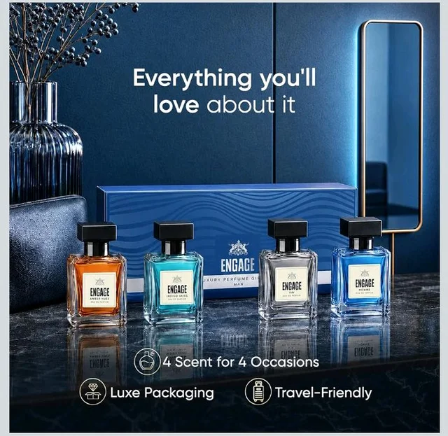 Engage Luxury Perfume Gift Set for Men 80ml (20ml x 4) |4 Unique EDP Fragrances| Long Lasting |Travel Size Perfume Combo|Birthday, Anniversary, Wedding Gift|No Parabens|Dermat-Tested