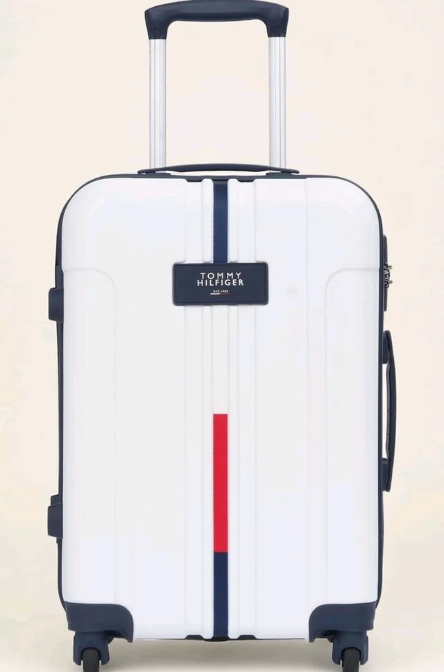 Tommy Hilfiger Wyoming Check-in Luggage | 55cm Small Trolley Bag |Durable Polycarbonate Hardshell Suitcase with TSA Lock|360° Spinner Wheel & Adjustable Telescopic Handle|52L Capacity|Color- White