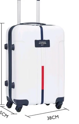 Tommy Hilfiger Wyoming Check-in Luggage | 55cm Small Trolley Bag |Durable Polycarbonate Hardshell Suitcase with TSA Lock|360° Spinner Wheel & Adjustable Telescopic Handle|52L Capacity|Color- White